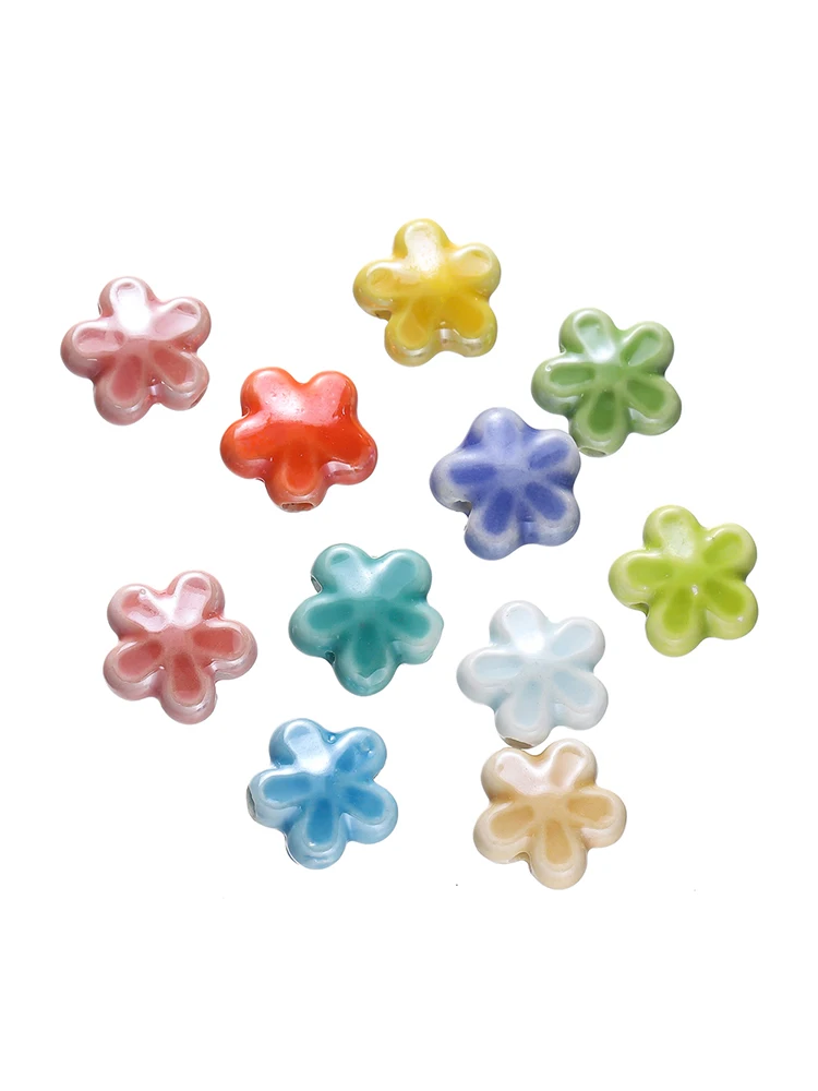 10 stuks gekleurde keramische bloemvormige kralen spacer losse kralen voor doe-het-zelf telefoonkettingen kettingen oorbellen sieraden maken accessoires - afbeelding 2
