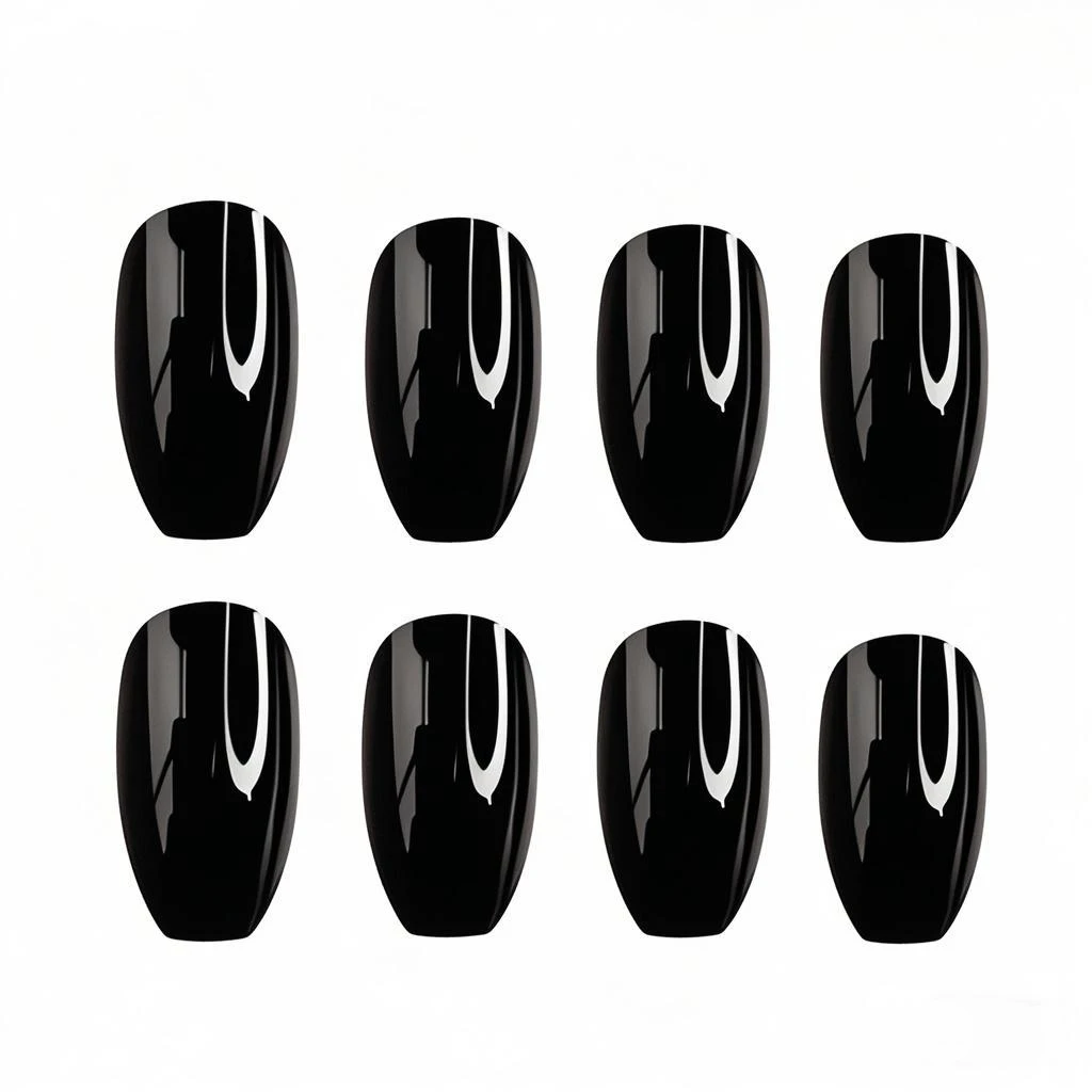 48개 반짝이는 검정색 짧은 발레리나 관 모양 인조 손톱 젤리 접착제 포함 DIY 손톱 연장 도구