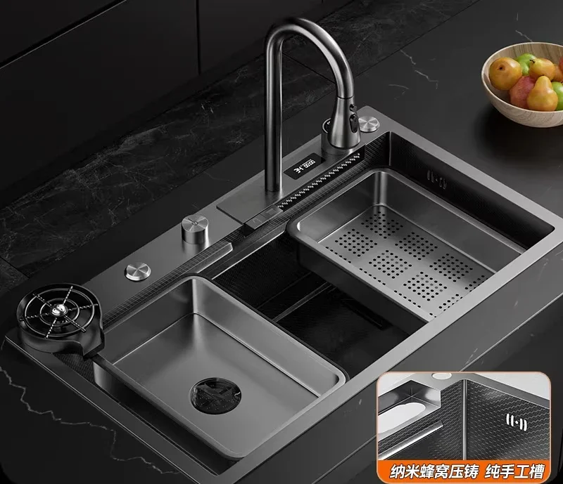 Single slot handmade sink 304 stainless steel dishwasher kitchen vegetable basin Feiyu waterfall under the counter basin