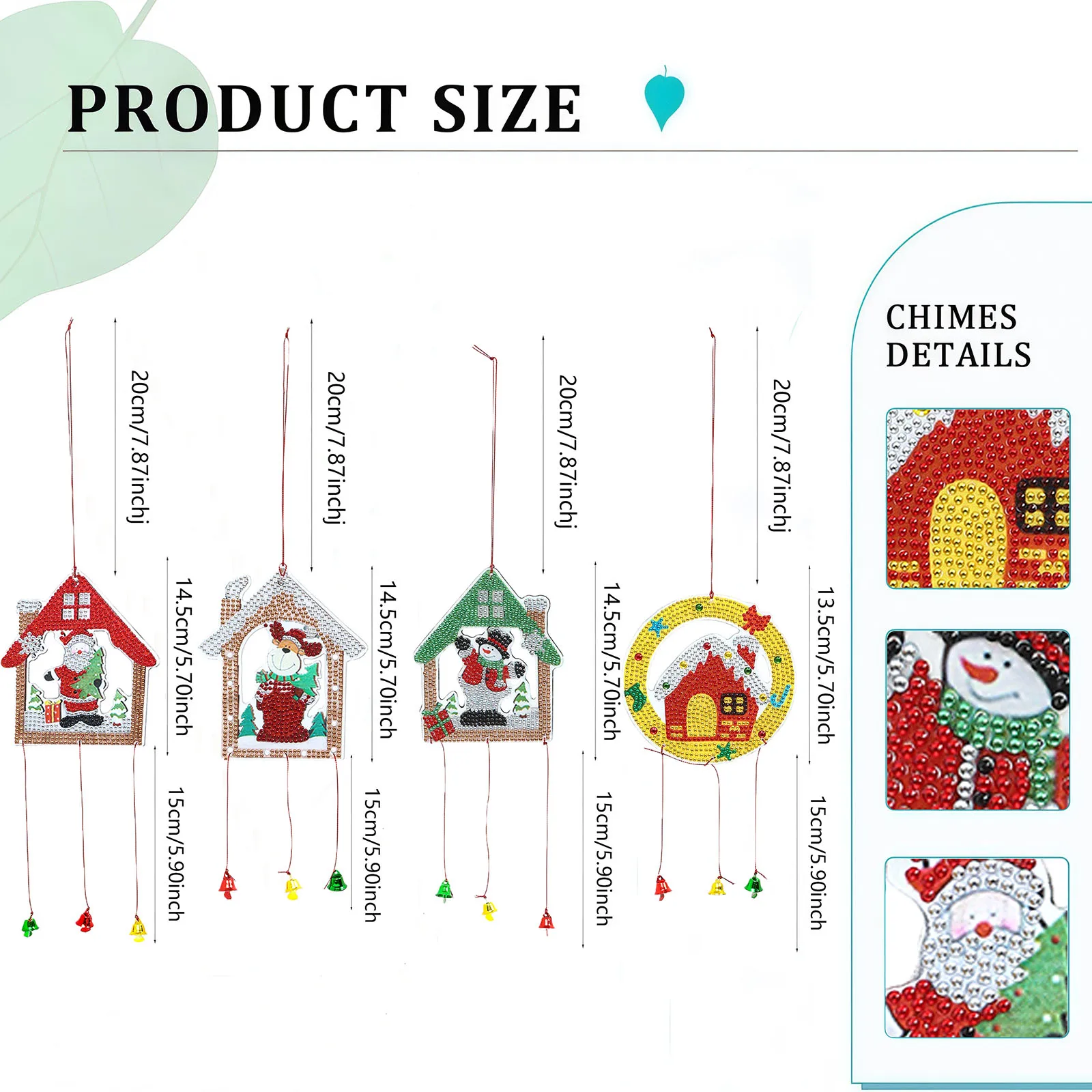 1 Piece Diamond Painting set, Double-sided wind chimes, Christmas pattern, acrylic Material, bedroom window Hanging Decoration