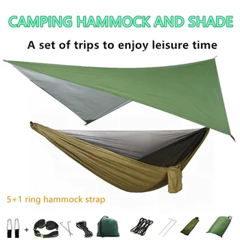 Camping Hammock with Mosquito Net and Rain Fly Tarp,Portable Parachute Tree Hammock Nylon Swing Hammocks Sun Shelter Rain Fly