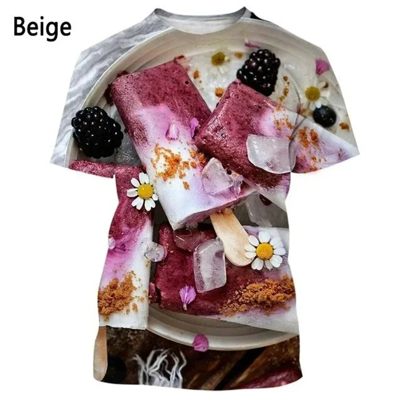 New Fashion Casual Tops Ice Cream 3D Printed T-shirt Cream Sundae for Men and Women Round Neck Short Sleeve Man’s Clothing