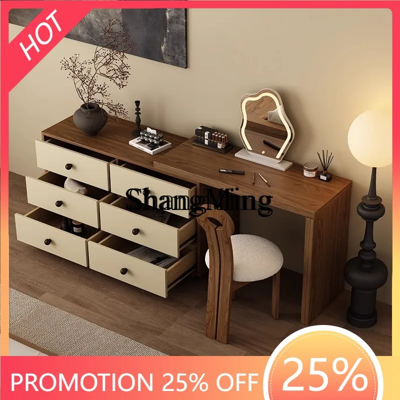 

SM retro solid wood dresser modern simple bedroom makeup table chest retractable bedside cabinet integrated