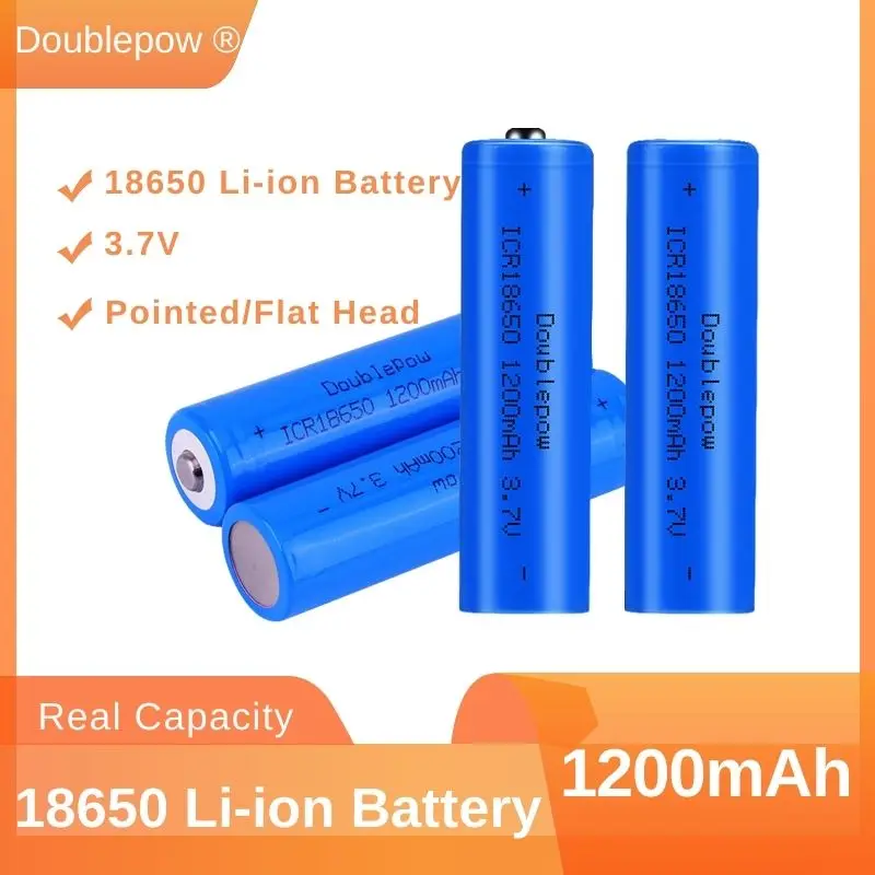 DOUBLEPOW 1200mAh 18650 Rechargeable Lithium Ion Battery 100% New Original 3.7V Batteries Pack for Flashlight  Fan Mobile Power