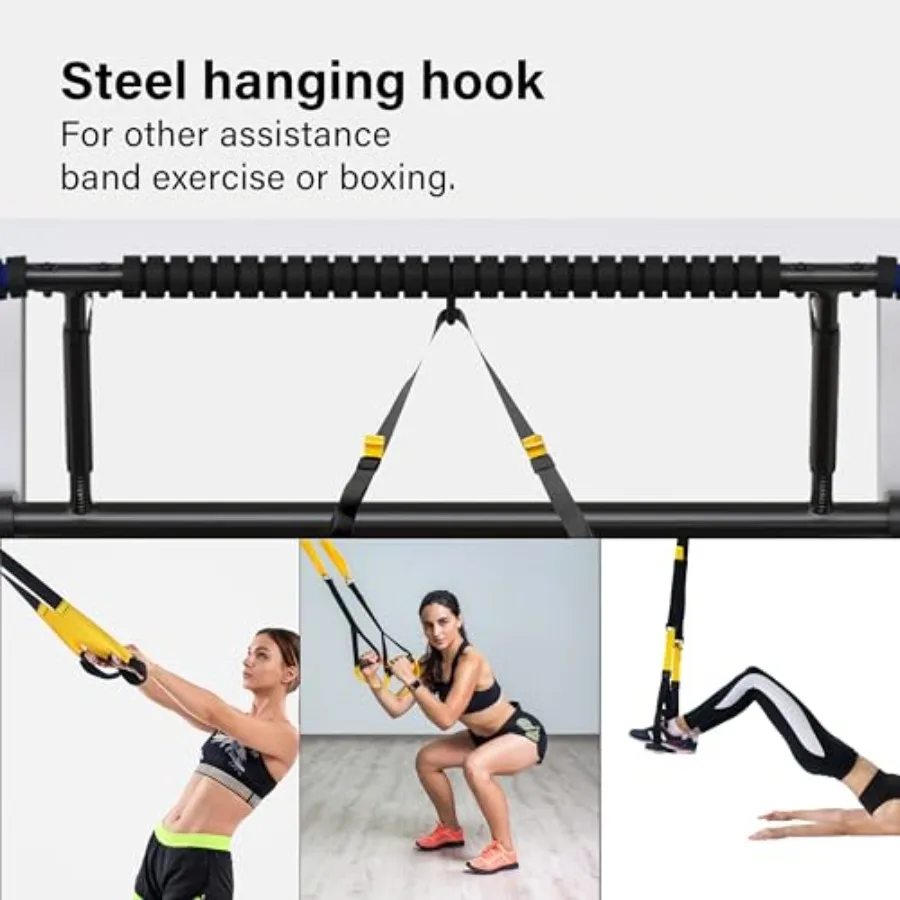 Home gym doorway pull-up bar for 70-92cm width frames, steel construction, black finish, padded handles, no drilling or assembl view 4