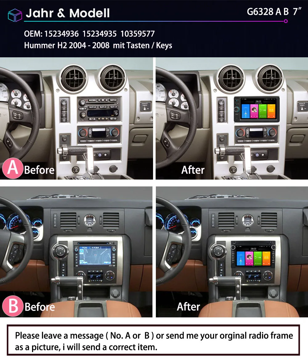 2G+64G Android 7”car radio Bluetooth wifi Carpaly GPS Navigation+AHD rearview camera for Hummer H2 2004-2008 mit Tasten buttons
