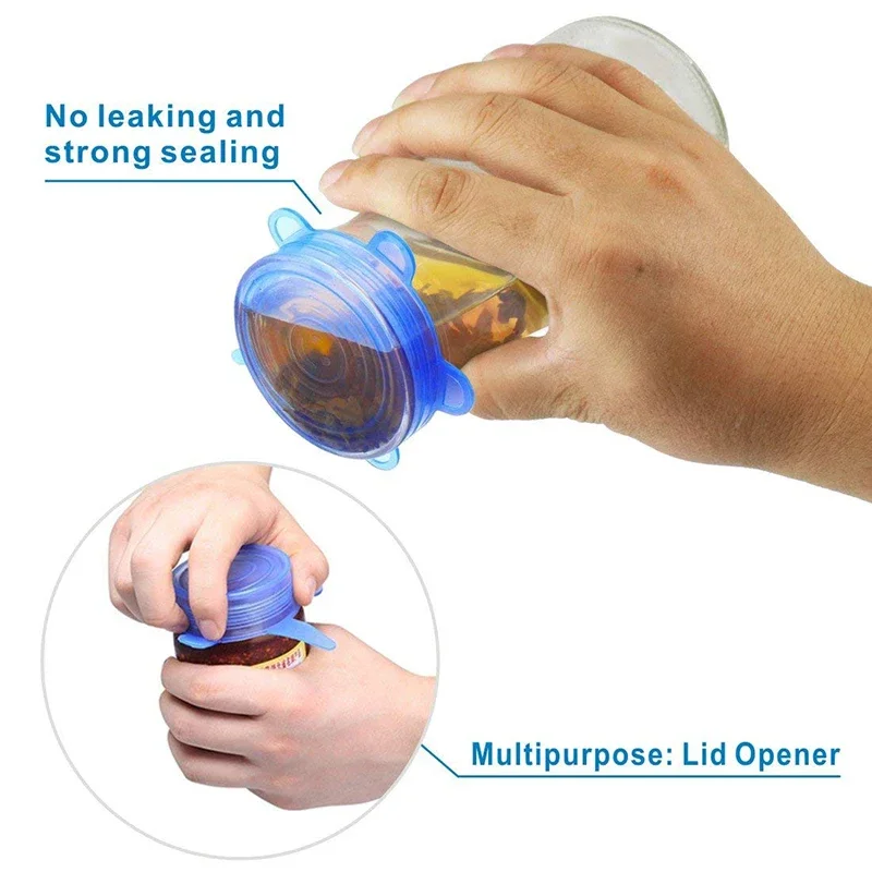 6 Pcs Silicone Stretch Lids Reusable Airtight Food Wrap Covers Keeping Fresh Seal Bowl Stretchy Wrap Cover Kitchen Cookware image 5