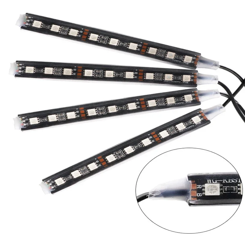 

4Pcs CAR Led Atmosphere Foot Strip Lamp RGB 5050-9smd Hardboard 12V Decoration Light with Remote Voice Music Control USB