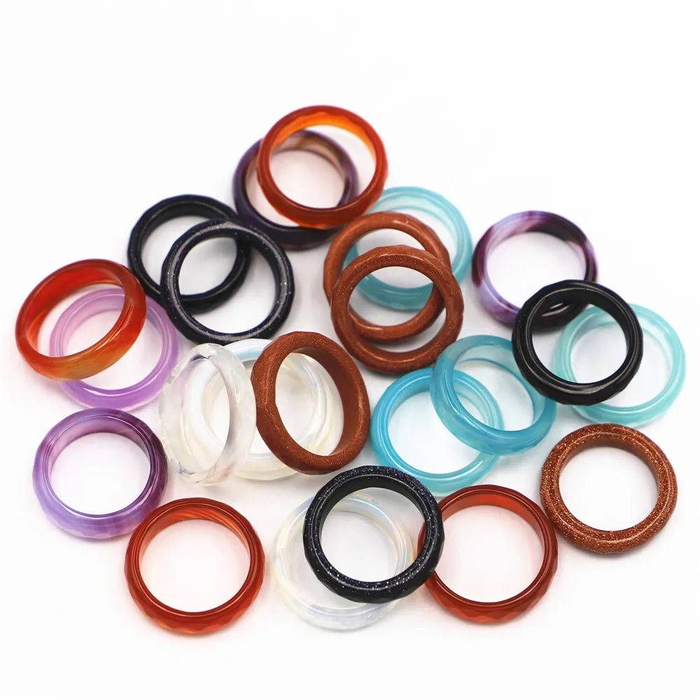Unisex Natural Stone Couple Wedding Finger Rings Section Opal Blue Sand Purple Red Agates Created Circle Charms Christmas 6MM