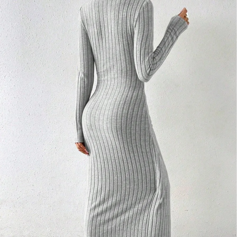 ชุดเดรสสำหรับผู้หญิง เดรสยาวถักนิตติ้งสำหรับงานเลี้ยงตอนเย็น สีพื้น แต่งเชือกผูก เดรสเว้าลายฉลุ แขนยาว ทรงเข้ารูป ทันสมัย สไตล์ลำลอง