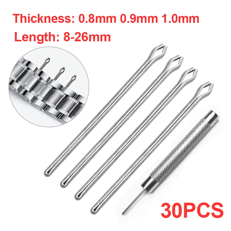 30pcs Stainless Steel Watchband Link Pins 0.8/0.9/1.0mm Split Pin 18mm 20mm 22mm 8mm-26mm Bracelet Link Bar Strap Connect Bars