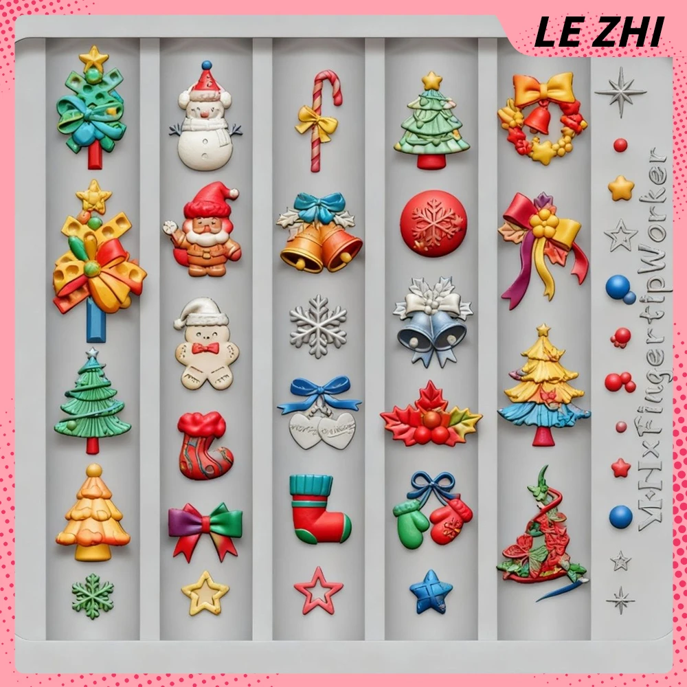 

1Pc Christmas Series Garland Snowflake Snowman 3D Silicone Nail Art Carving Mold Christmas Tree Socks Gloves Bell Nail Art Mold