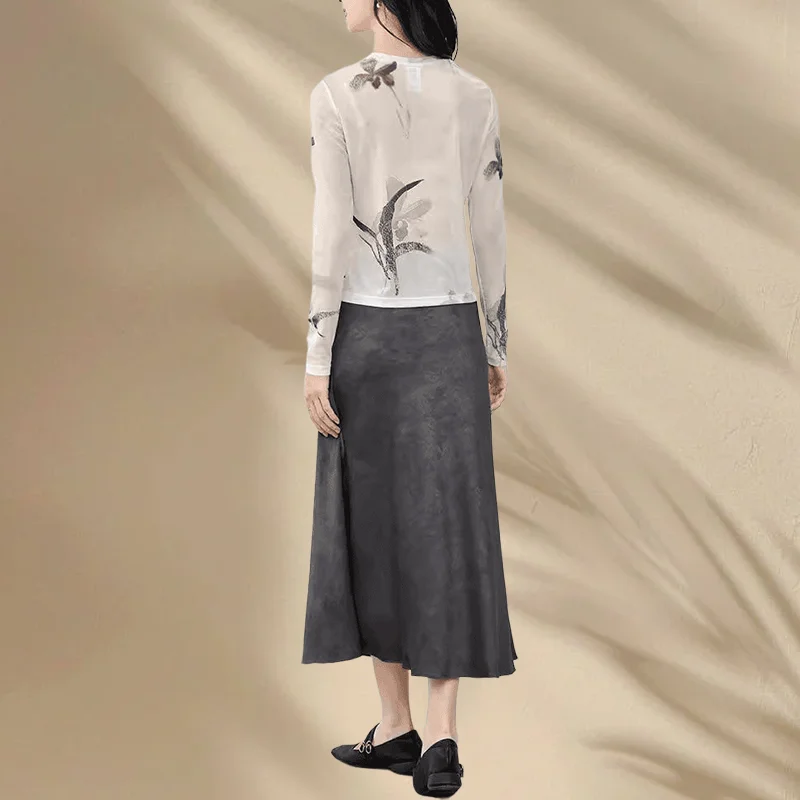 우아한 잉크 페인팅 인쇄 중국 스타일 태양 보호베이스 레이어 티셔츠 여성용 다목적 슬리밍 루즈핏