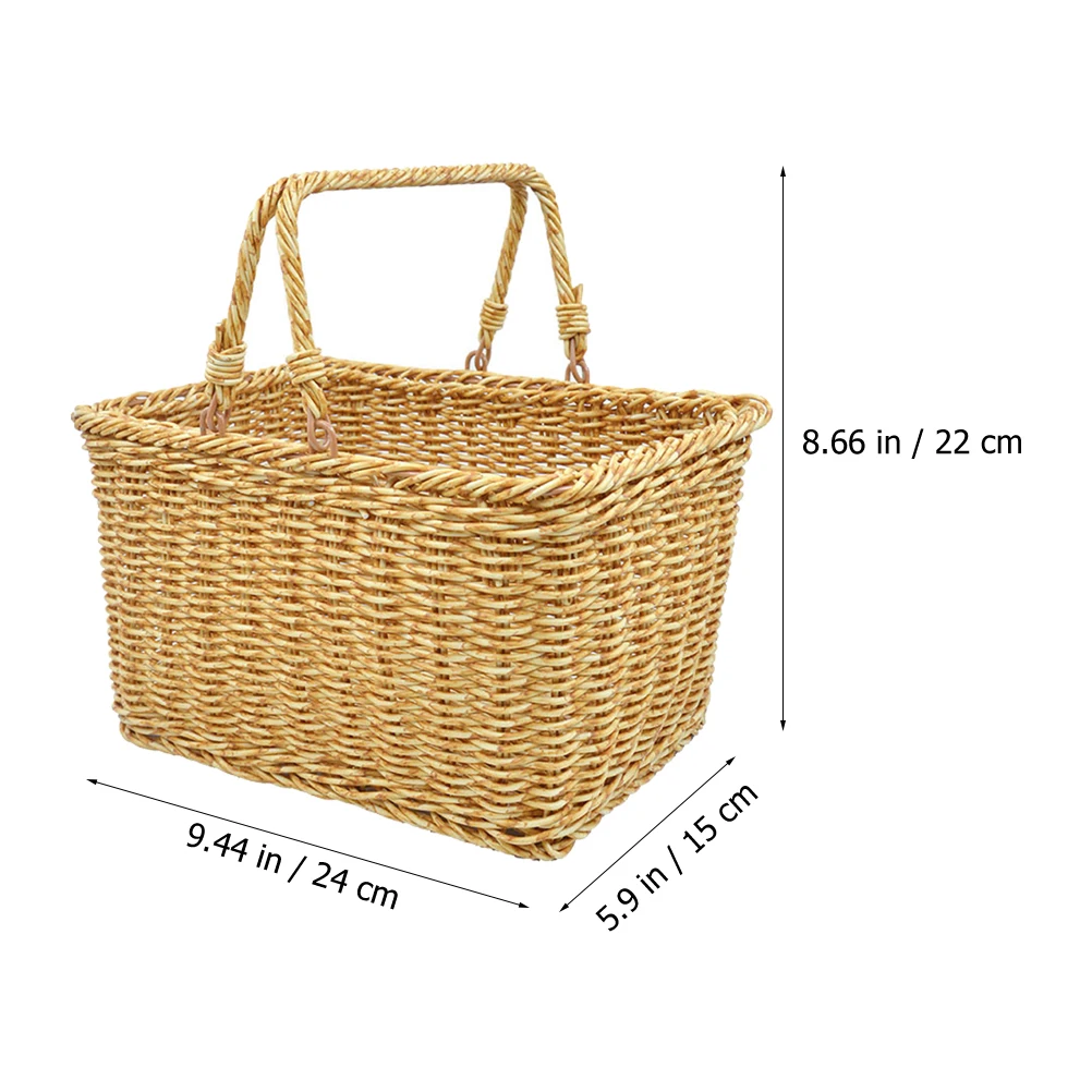 

Portable Handmade Woven Storage Basket Kitchen Fruits Vegetables Snacks Organizer Imitation Rattan Sundries Container Household