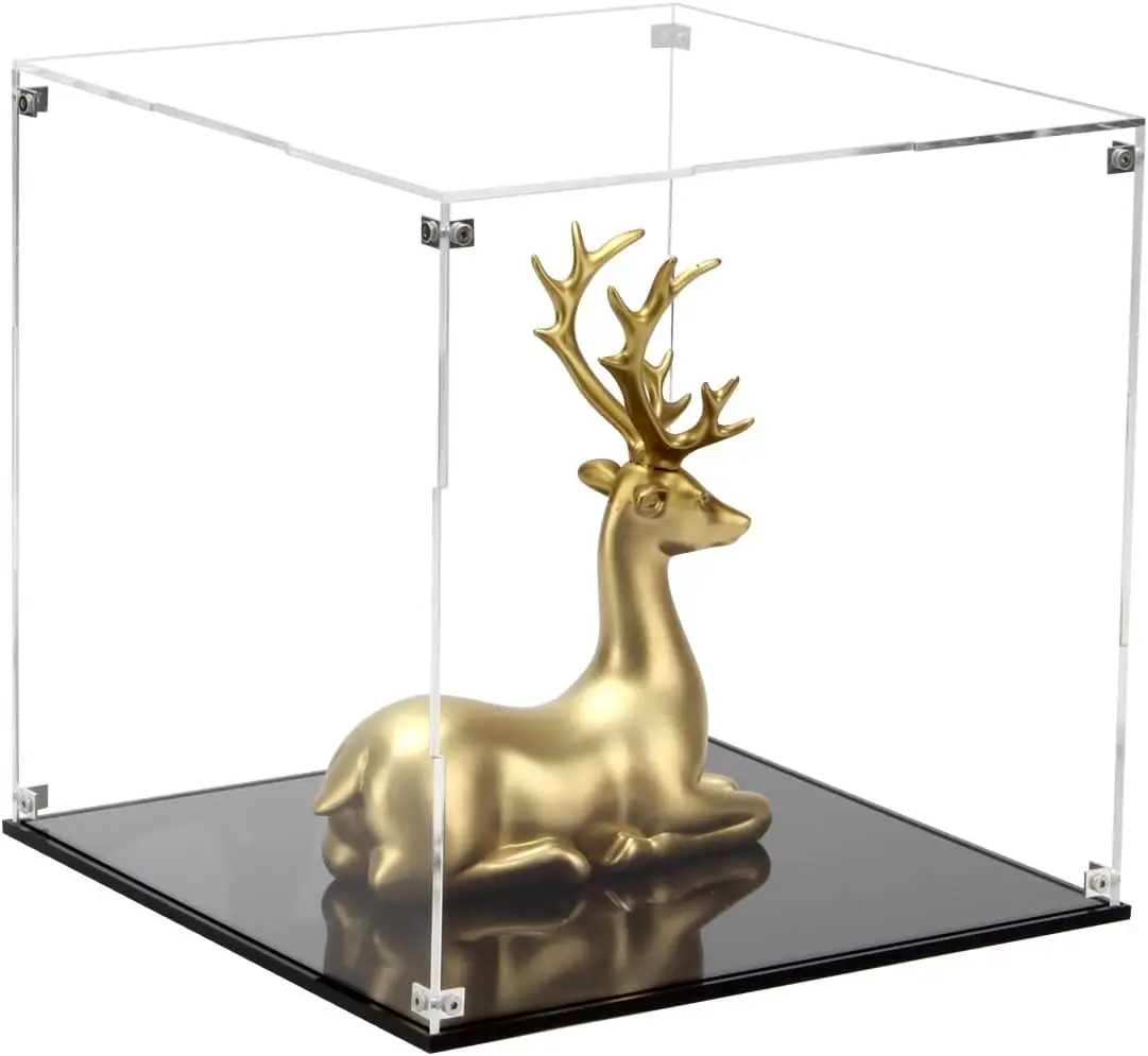 

Clear Acrylic Display Box with Black Base, 9x9x9 Inch for Collectibles Models and Decorative Storage