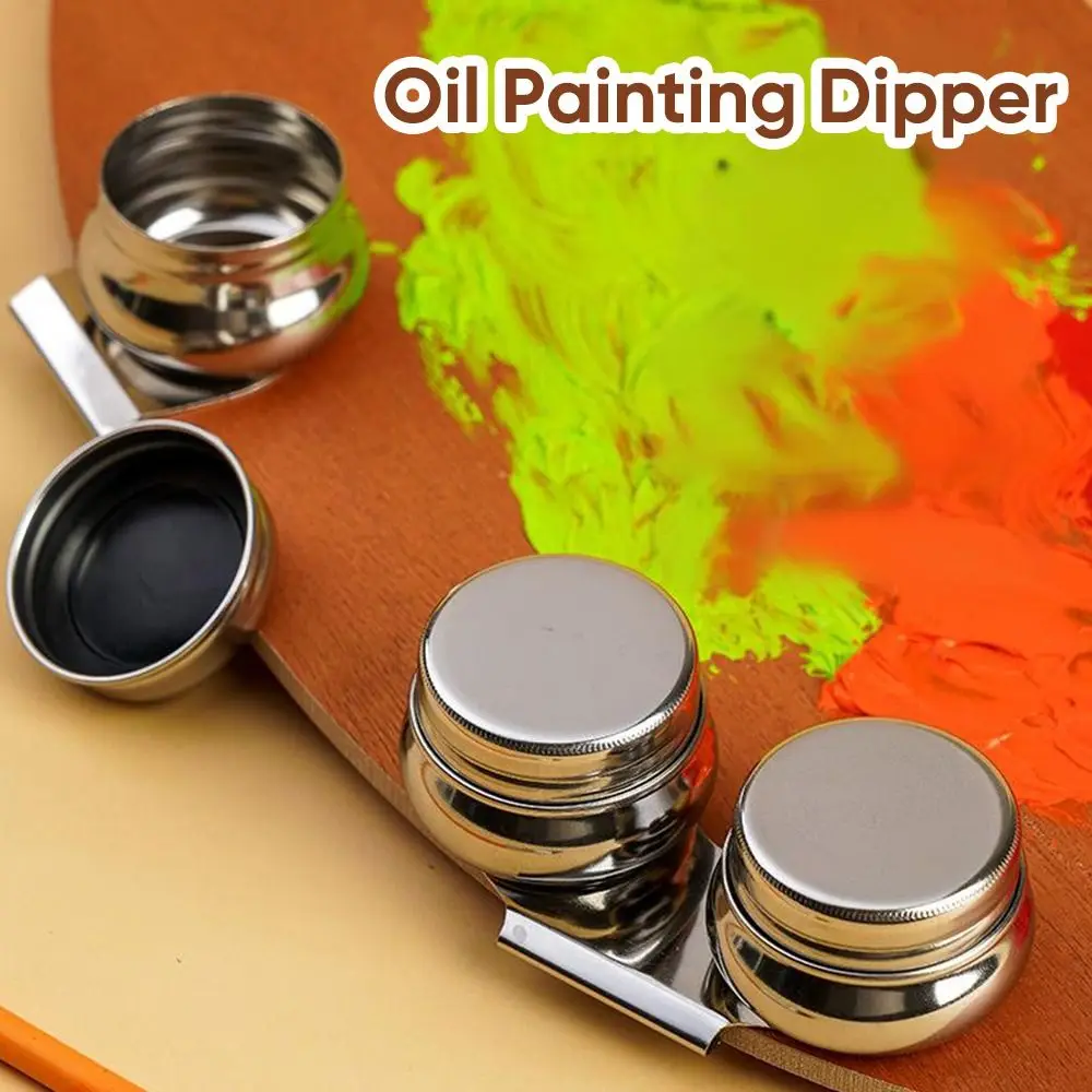 

Stainless Steel Oil Painting Dipper Single/Double Hole Watercolor Oil Painting Oil Paint Pot Art Painting Palette Dipper