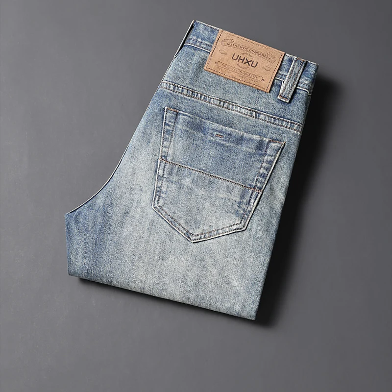 Italian Style Fashion Men Jeans High Quality Retro Blue Elastic Slim Fit Ripped Jeans Men Vintage Designer Denim Pants Hombre