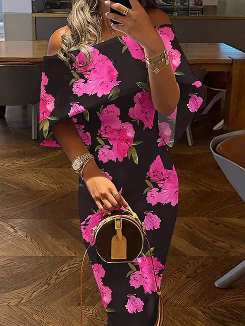 الكلاسيكية قبالة الكتف مساء فستان جديد عادية زهرة التباين اللون سليم صالح زي العرائس الركبة طول الجلباب دي Mariée رائجة البيع #5