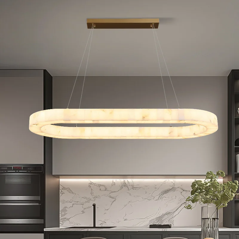 Marble chandelier, natural Italian minimalist high-end sense, post-modern oval restaurant guide platform