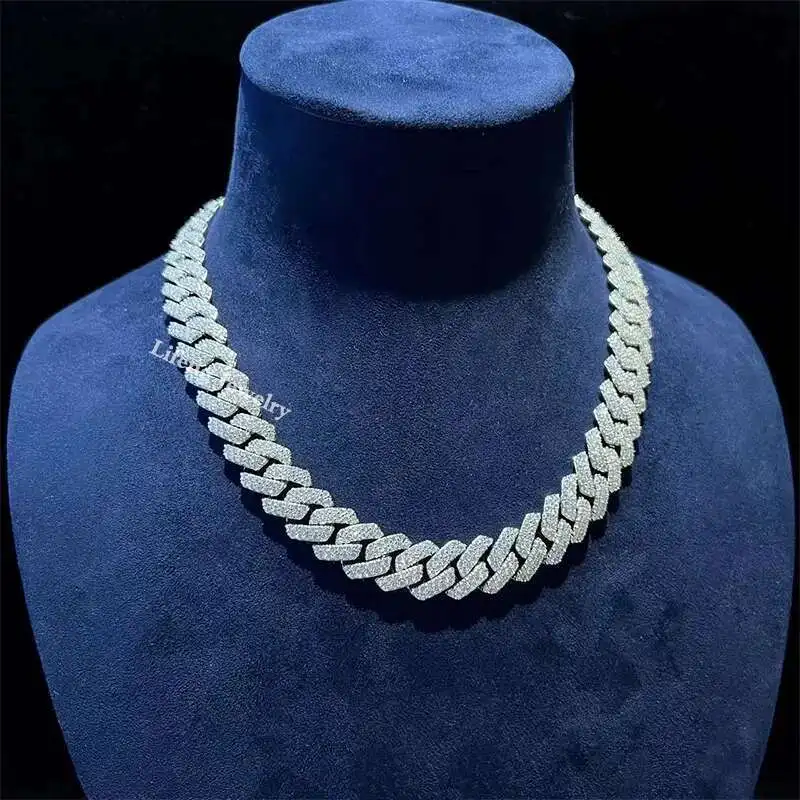 

Lifeng Jewelry 14mm 2rows Sterling Silver Moissanite Cuban Link Chain Hiphop Men Women Pendant Diamond Moissanite Necklace