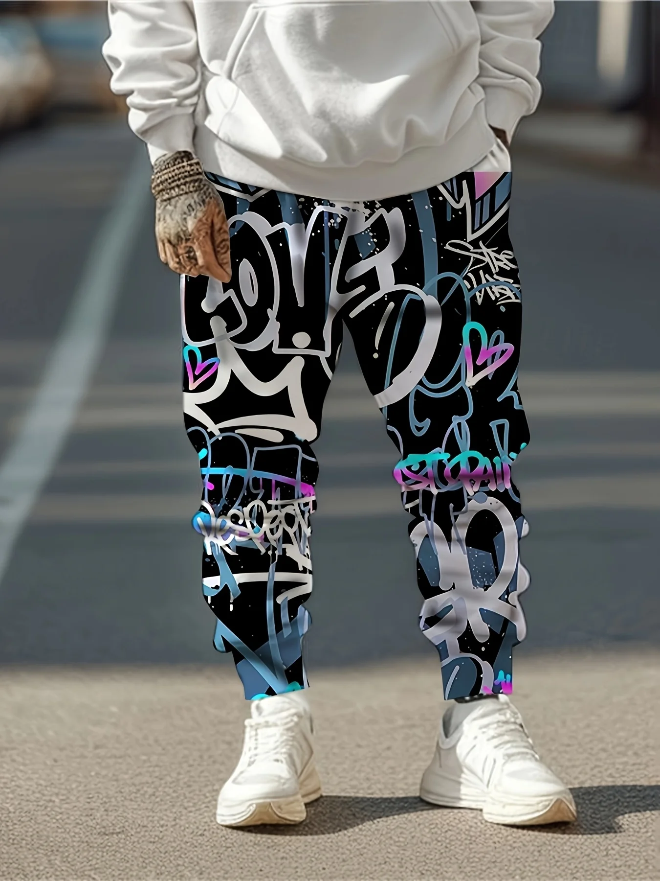 

2025 New Men's Autumn Letter Graffiti Printed Comfortable Soft Drawstring Pants Outdoor Street Style Pants