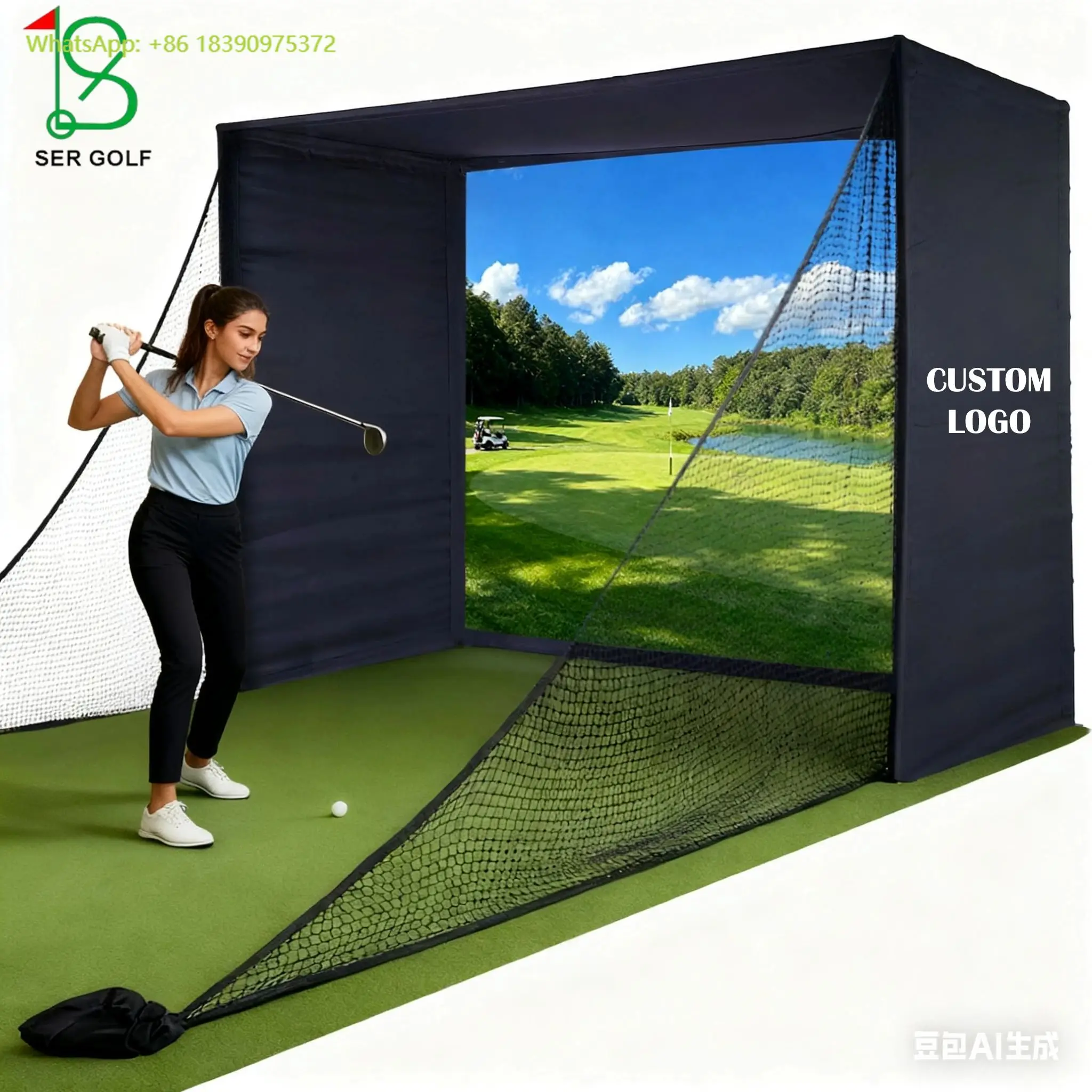 

Golf Simulator Enclosure Nets Custom LOGO 10x8ft 10x9ft 12x9ft 14x8ft Complete Set with Frame and HD Impact Screen Kit