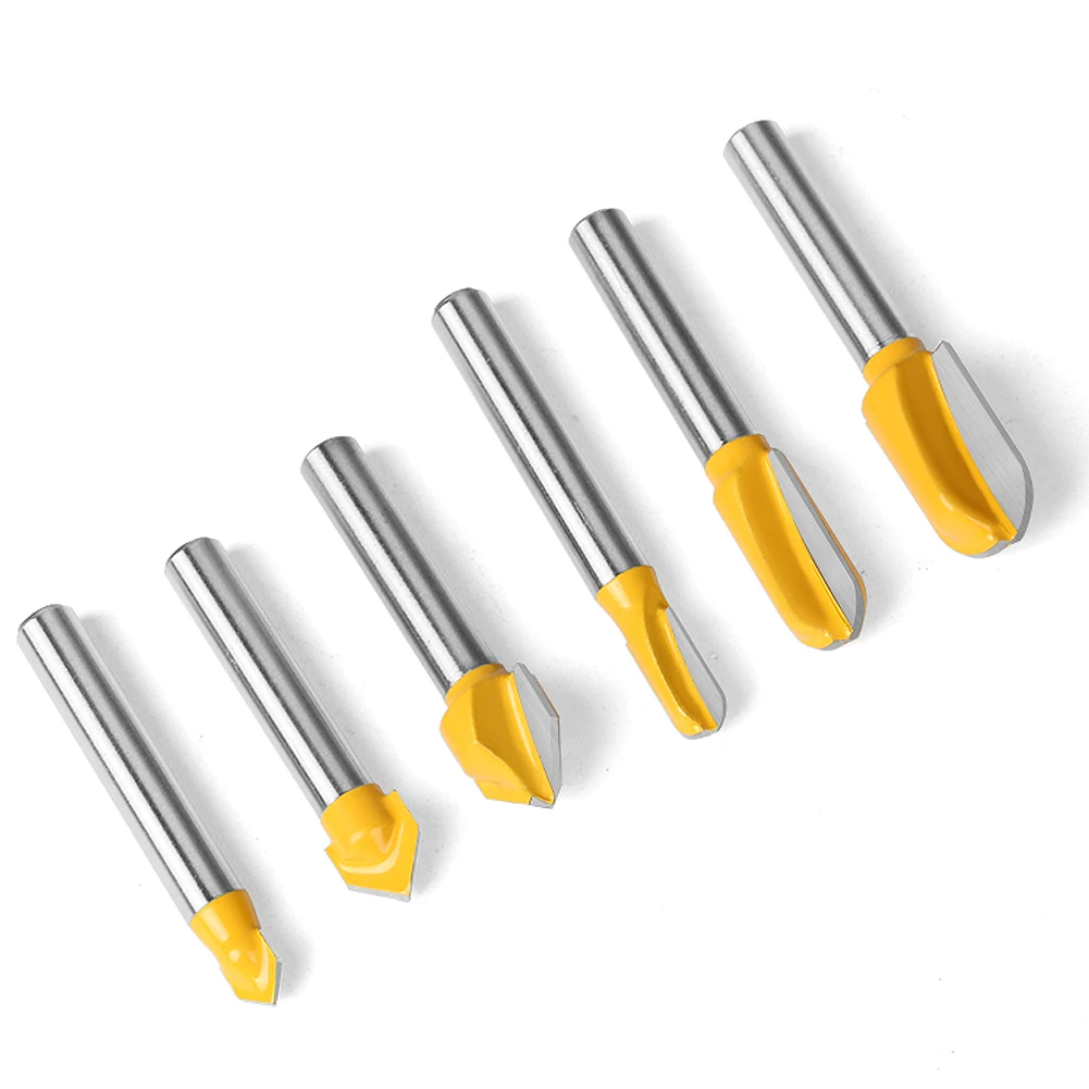6mm 1/4" Shank Router Bits Set Core Box Bit rounf nose bit 90 Degree V-Groove Bit For Woodworking Tools