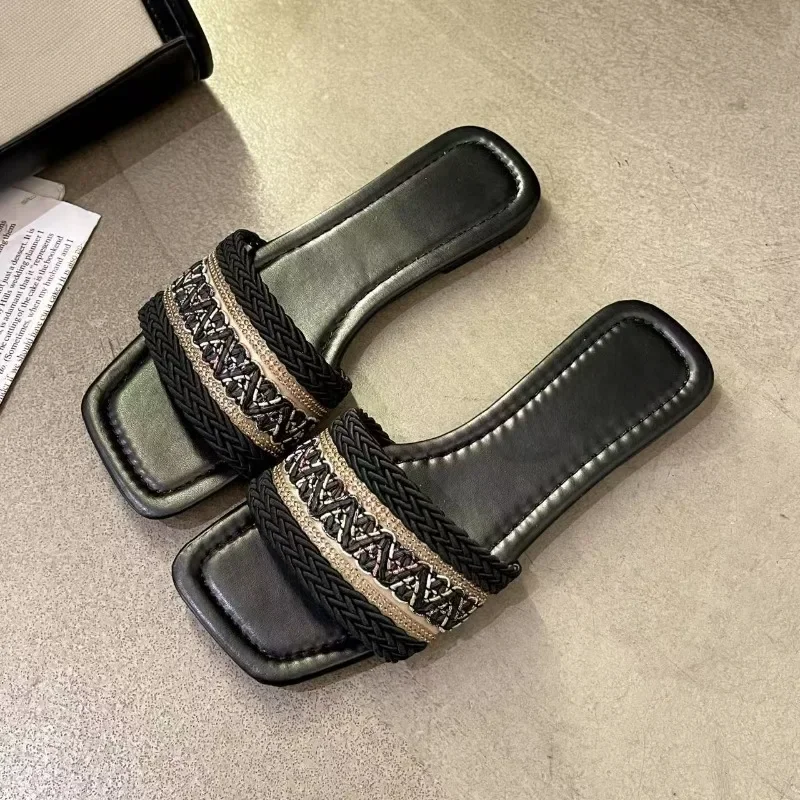 

Женские летние уличные тапочки на плоской подошве с открытым носком, новинка 202, модные пляжные тапочки с мягкой подошвой, женская обувь