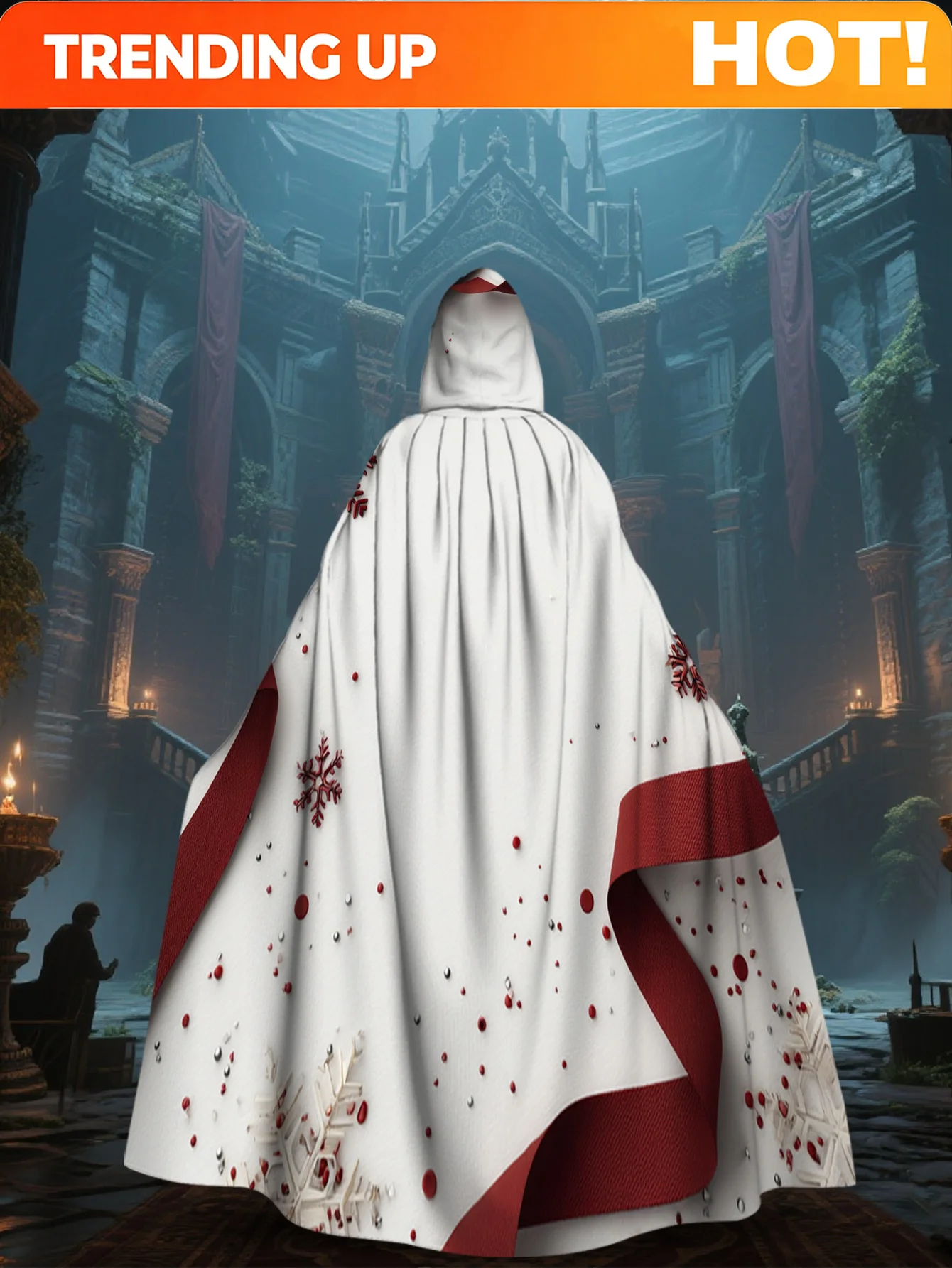 Customization 1pc LianyaoShi Selection 2D Flat Printing Merry Christmas Hooded Cape With Red Ribbon And Snowflakes Holiday
