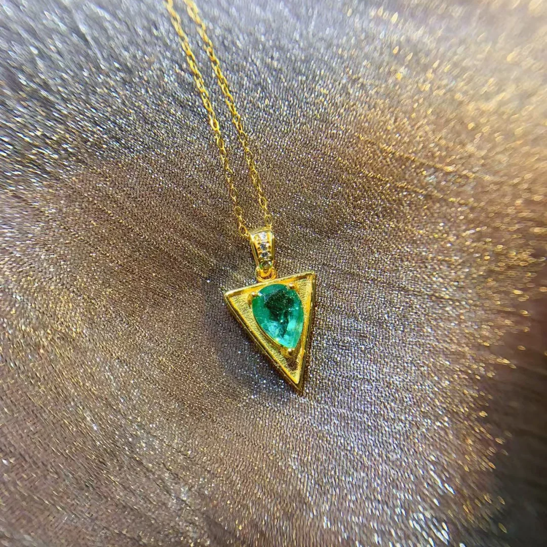 Waterdrop Design Natural Emerald Pendant S925 Silver Inlay Rich Saturated Green Premium Stone Daily Matching Jewelry