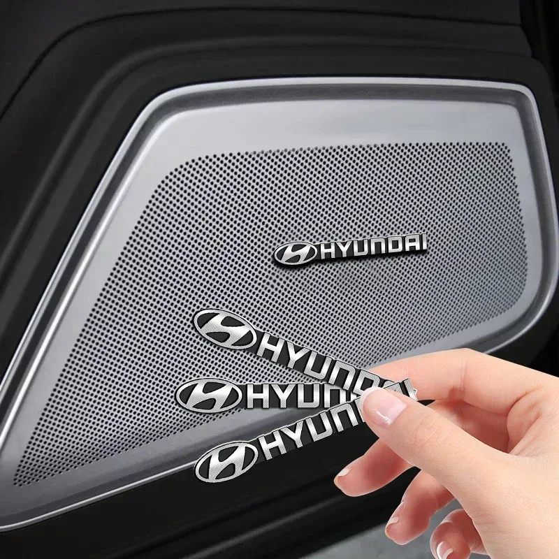 2/4Pc High Fidelity Stereo Aluminum Badge Modification Sticker For Hyundai Santa Sonata Solaris Azera Creta I30 Ix25 Tucson IX35