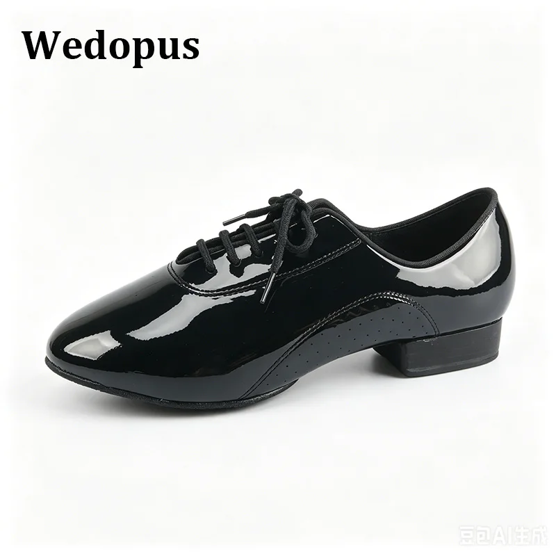 

Wedopus Spilt Sole Dance Shoes Ballroom MEN Latin Man Shoe Authentic Imported Patent Leather Cowhide Sole Durable Slip-on