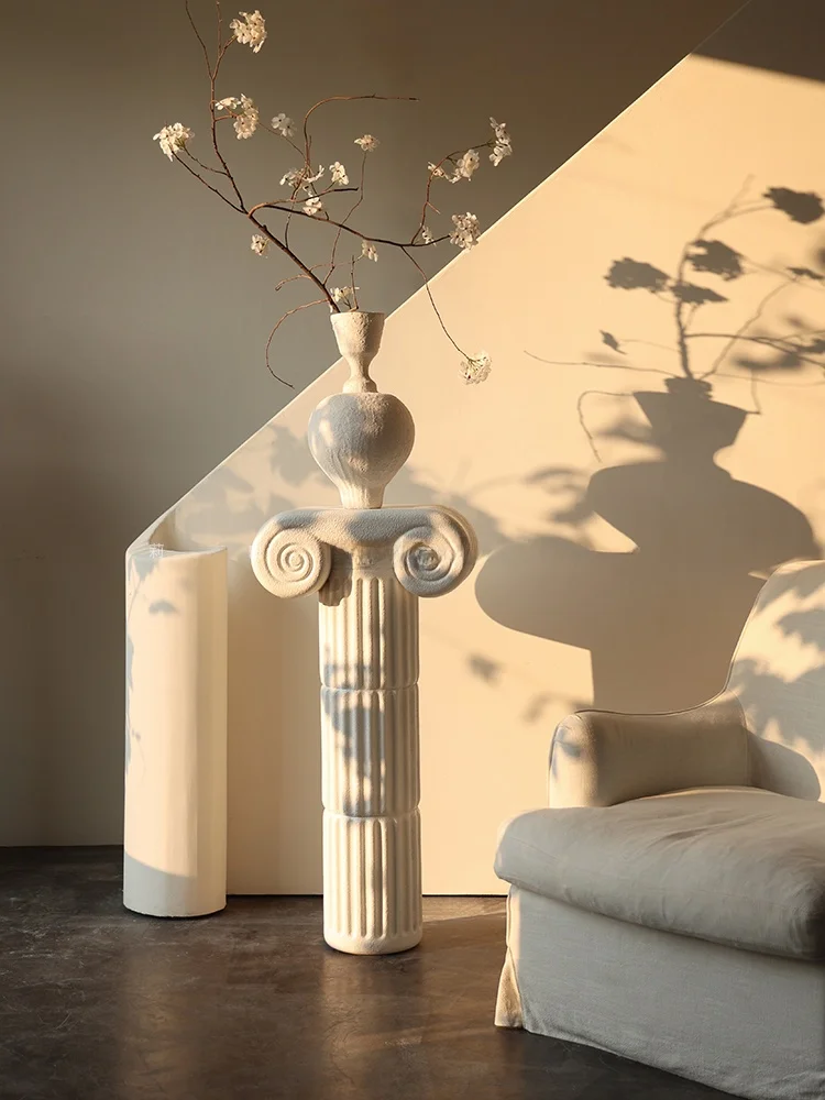 

Белая колонна-подставка для скульптур в римском стиле, винтажный декор для гостиной, подставка для виллы из стекловолокна, французский стиль