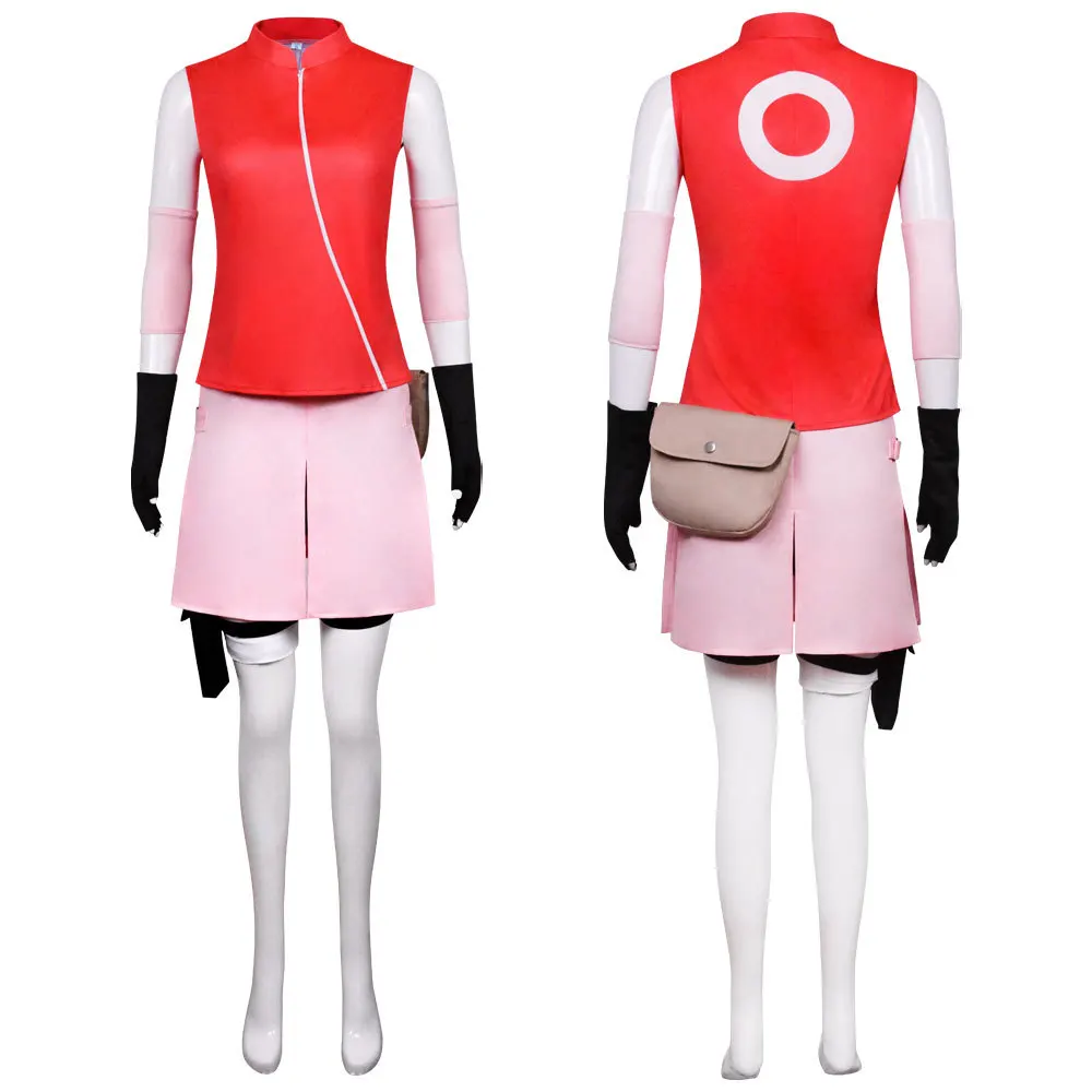 Haruno Sakura Cosplay Shippuden Anime Costume  Women  Skirt Outfit Unisex Ninja Cartoon Halloween Carnival Costume