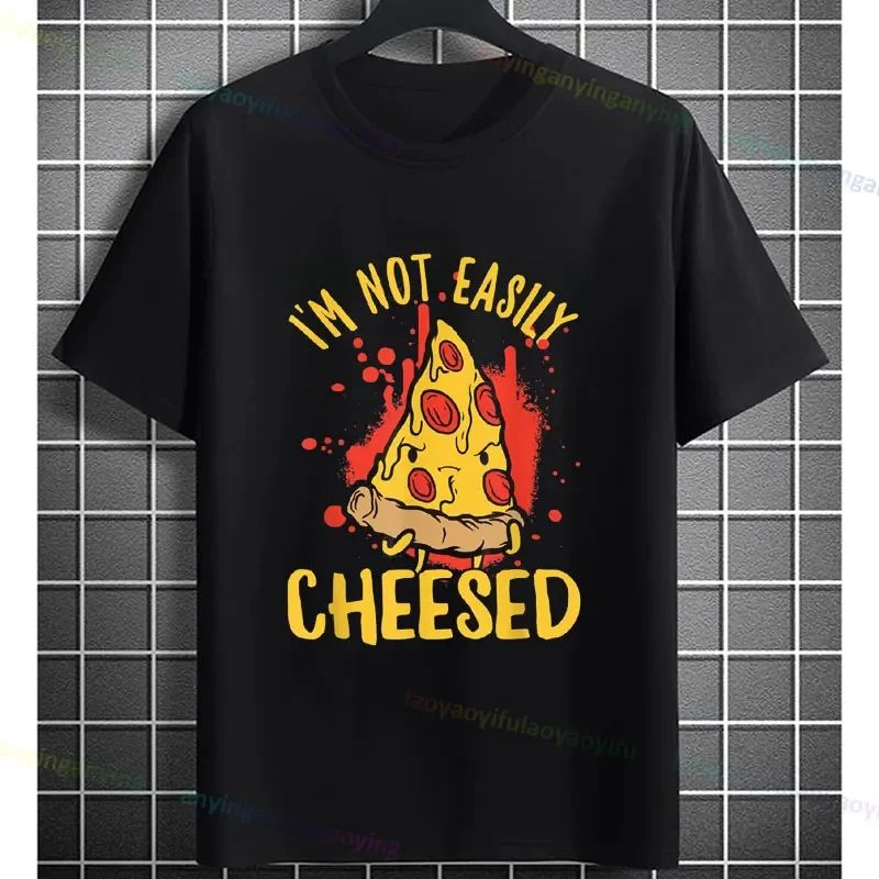 

Funny I'm Not Easily Pleased Cheese Pizza Graphic T-Shirt Fashion Casual O-neck Short-sleev Pure Cotton Food Lover Foodie Tee