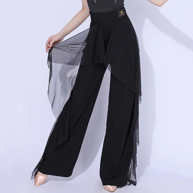 Pantaloni da ballo moderni da donna Nuovo costume da ballo latino sociale a vita alta Pantaloni da pratica a gamba larga