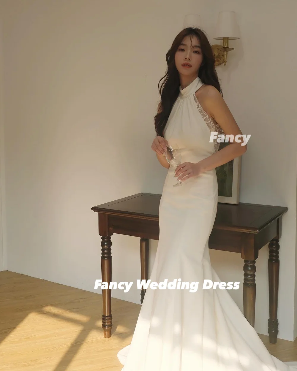 يتوهم جودة عالية الدانتيل كوريا فستان الزفاف حورية البحر الرقبة العالية مساء اللباس عودة البريدي الكرة ثوب الزفاف الجلباب حسب الطلب #4