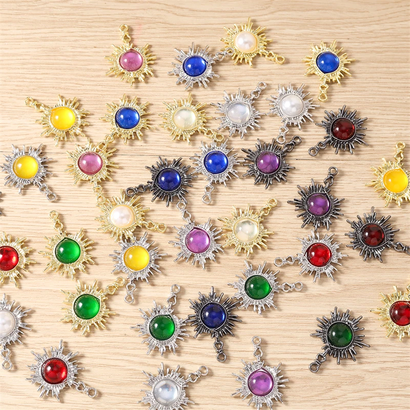 5 Stück 24x32mm Niedliche Bunte Kristall-Metall-Sonnenanhänger für Halsketten, Ohrringe, Armbänder, DIY-Bastelzubehör, Schmuckherstellungszubehör – Detail 23