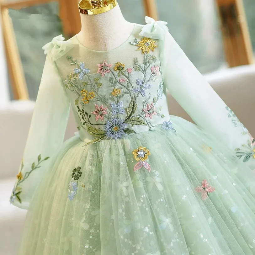 Hochwertiges Mädchen-Geburtstags-Prinzessinnenkleid, grünes Kleid für Klavierauftritte, Kindergarten-Veranstaltungen, Modenschau-Kleid A5069 – Detail 7