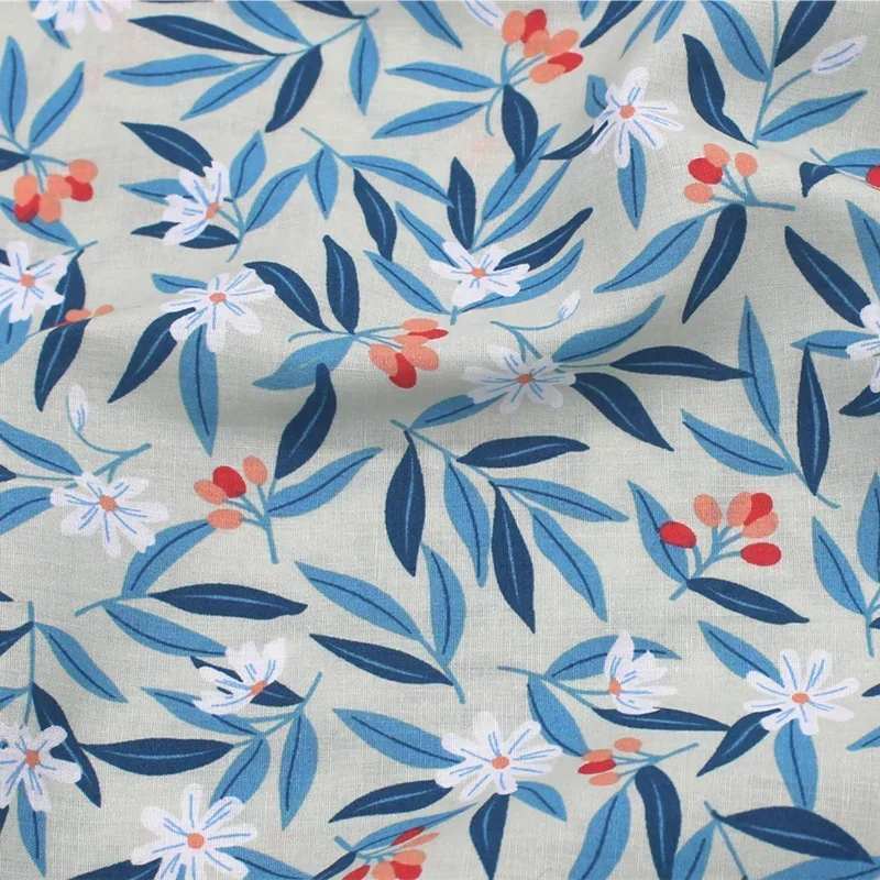 145x50cm Retro Leaf Print Pure Cotton Small Floral 40s Flat Men's Shirt Clothing Fabric All Cotton Thin Sewing Cloth