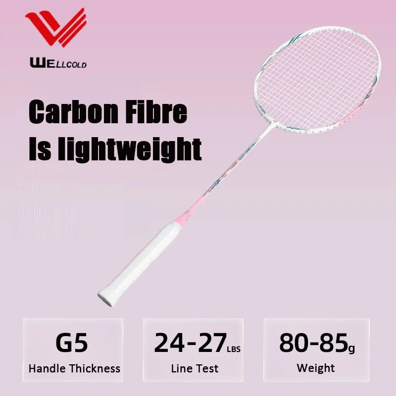 مضرب كرة الريشة من ألياف الكربون الوردي للنساء، مضرب كرة الريشة الاحترافي خفيف الوزن، مضرب كرة الريشة الهجومي والدفاع