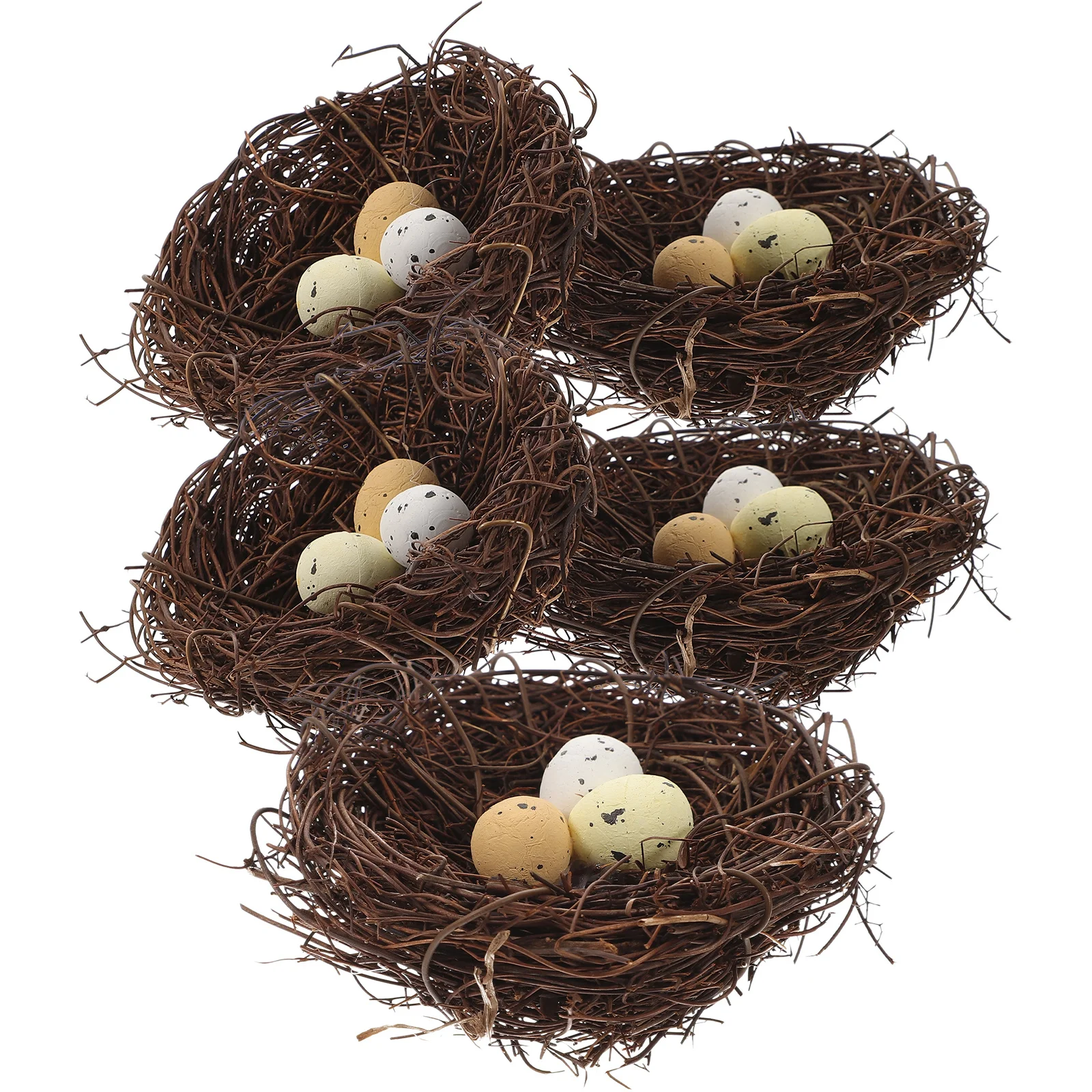 

5Pcs Resin Bird Nest and Egg Ornament Natural Inspired Decor for Garden Patio Landscape Indoor Outdoor Decoration Woven Style