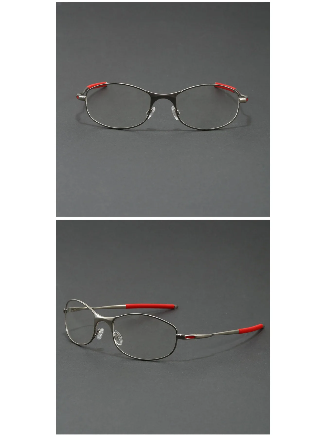 Optische Brille mit Metallrahmen für Herren, ultraleicht, silberfarben, rot, Brillengestell für verschreibungspflichtige Gläser – Detail 2