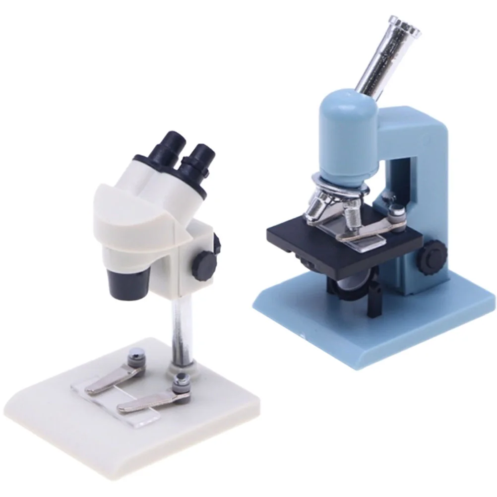 2 Pcs Microscope Toy Dollhouse Child Children’s Toys DIY Model Plastic Miniature