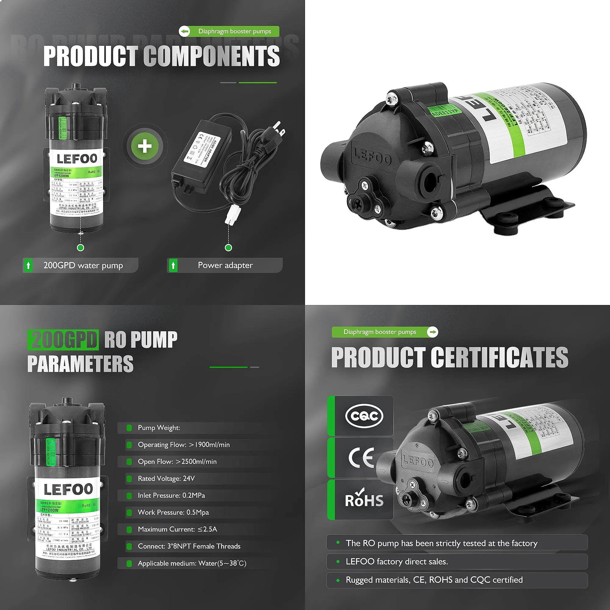 lefoo-24v-dc-high-flow-ro-booster-pump-200gpd-5-bar-diaphragm-pump-reverse-osmosis