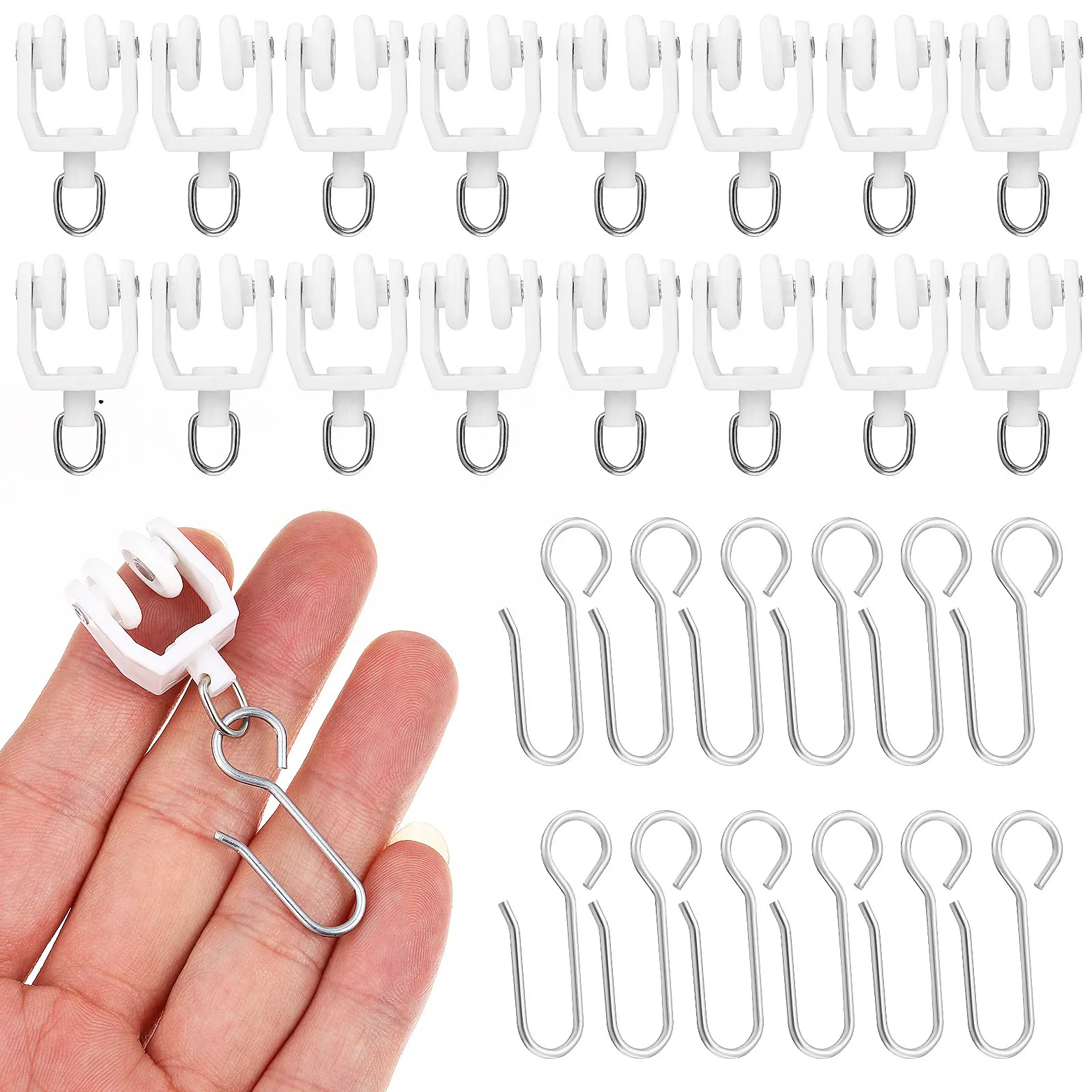 30Pcs Curtain Track Rollers Gliders with Hooks Reusable Long Life Quiet Smooth Operation Compatible Most Curtains Drapery Track