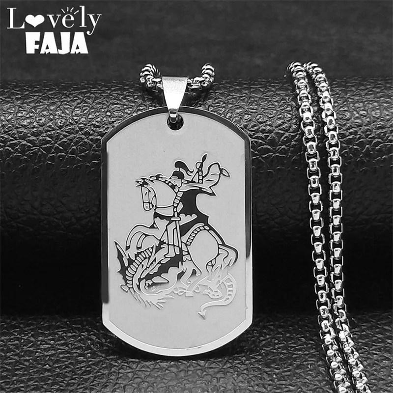 Stainless Steel Classic SAINT MICHAEL Necklace For Women Men Archangel Dog Tag Metal Necklaces Religious Punk Jewelry N2059S03