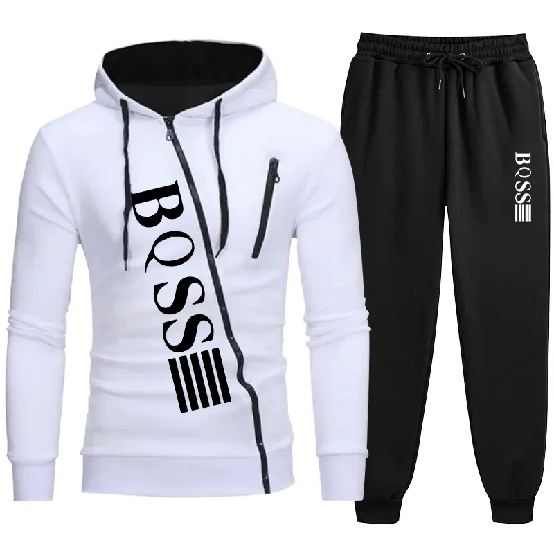 2024 Men\'s Tracksuit Casual Jogging Suit Outdoor Set Zipper Hoodies + Black Sweatpant 2pcs Spring Fashion New Streetwear S-4XL