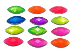 100 Mixed Neon Color Flatback Acrylic Horse Eye Rhinestone Gems 10X22mm No Hole