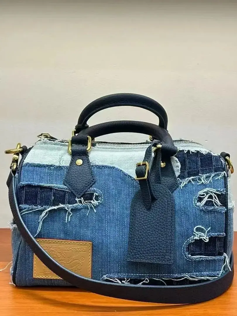 Bolso Tote de Mezclilla Estilo Retro Speedy para Motocicleta, Nuevo Estilo 2025 de Bloggers, Bolso de Mano Decorado con Remaches de Moda, Bolso Bandolera de un Solo Hombro